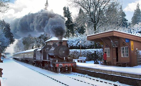 Christmas on Exmoor: Snow at Crowcombe Heathfield West Somerset Railway Festive Specials